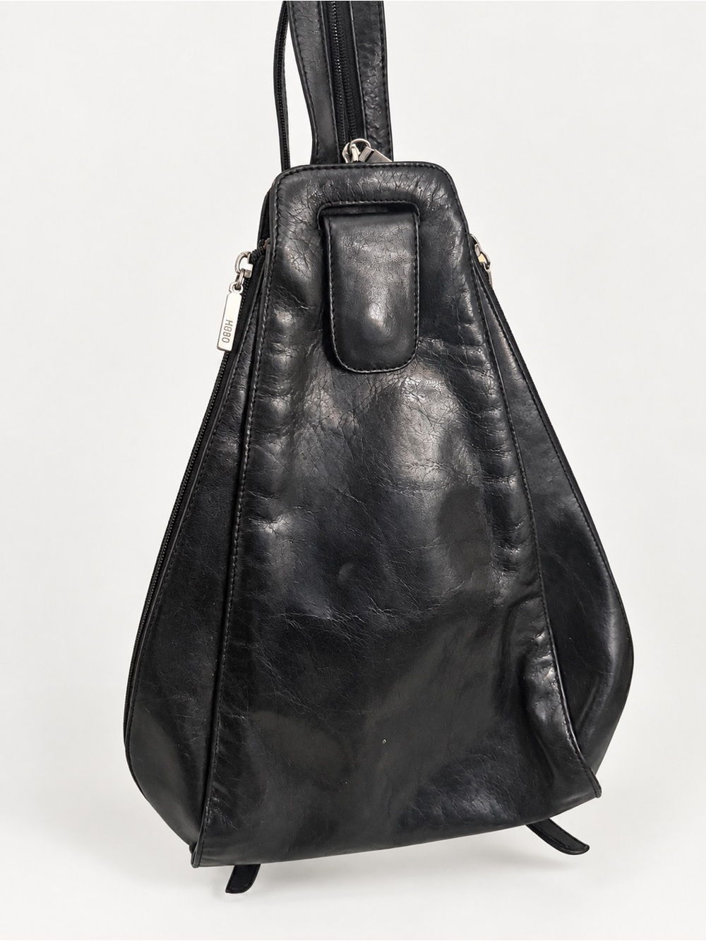 Vintage HOBO International Black Leather Convertible Sling Backpack Y2K